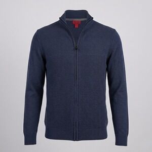 Alfani Mens S Navy Blue Sweater Full Zip Cardigan Slim Fit Ribbed Cotton